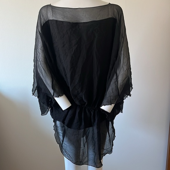 Milla Black Silk Bat Asymmetrical Blouse Size 12 - Picture 7 of 12